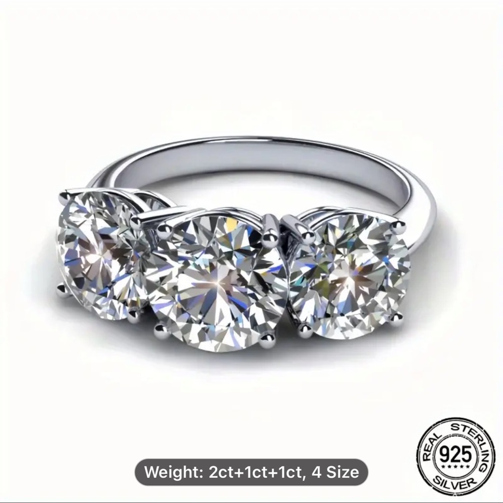 AMAZING 4 Carat Certified Moissanite Three-Stone Ring - 925 Sterling Silver!